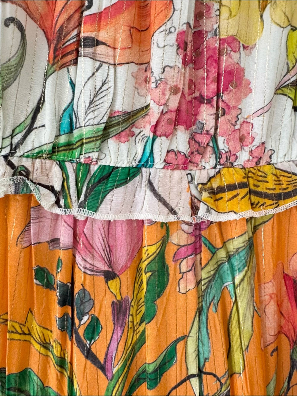 PQ Swim x Anthropologie Floral Ruffle Tiered Maxi Dress Orange White Size L - Picture 14 of 16